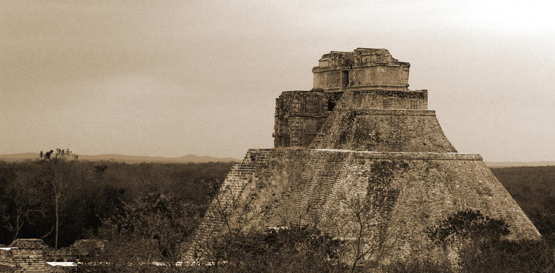 sepia toned: the temple of the magician, Uxmal, Yucat